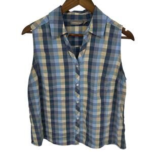 Croft & Borrow Womens Button Up Collard Tank Size Large Plaid FLAWED Mature